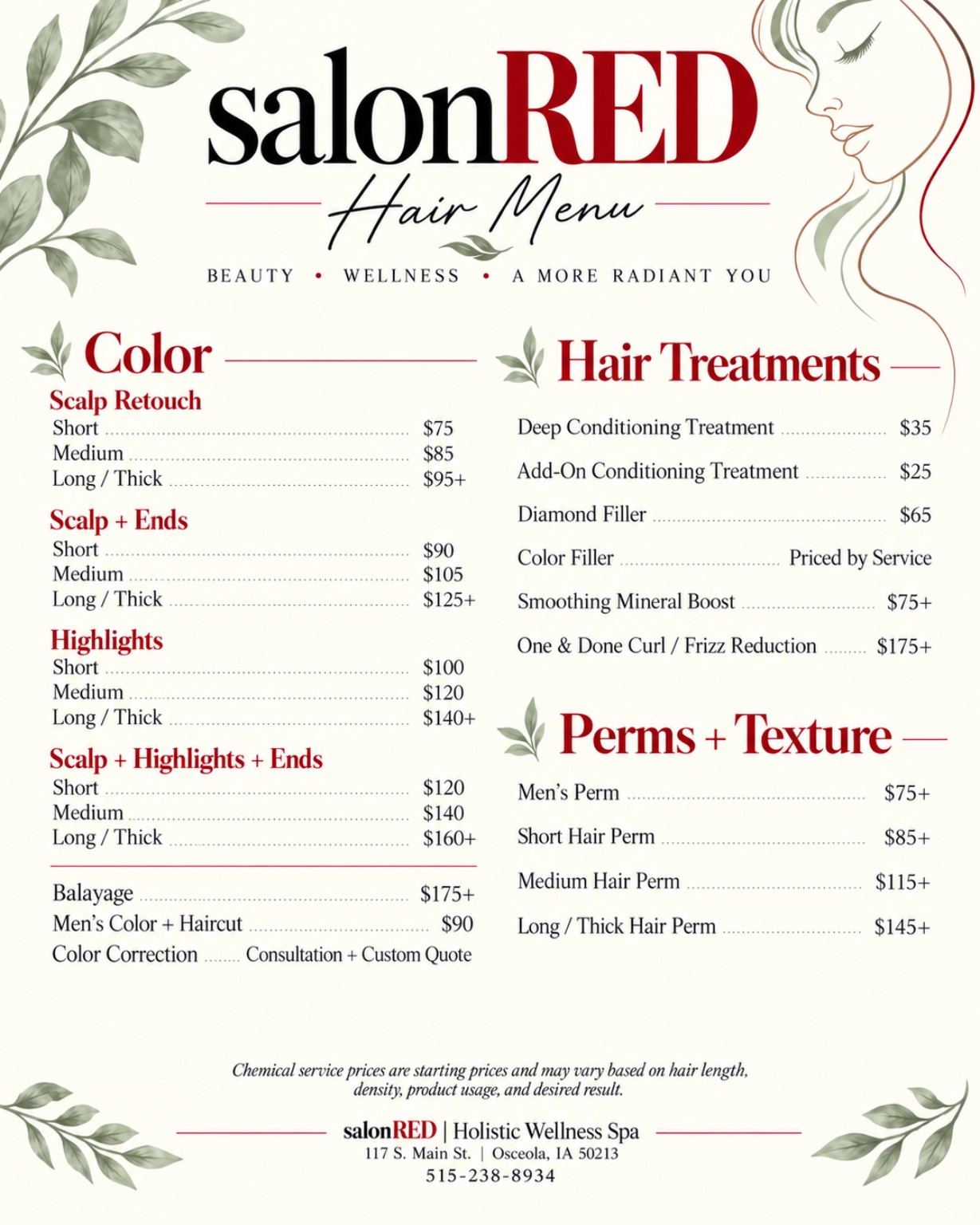salonRED Hair Menu page 2