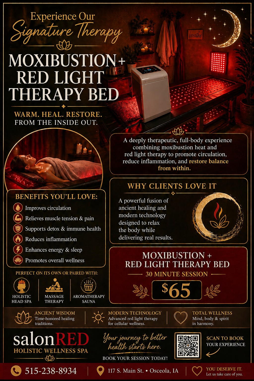 Moxibustion and red light therapy bed menu