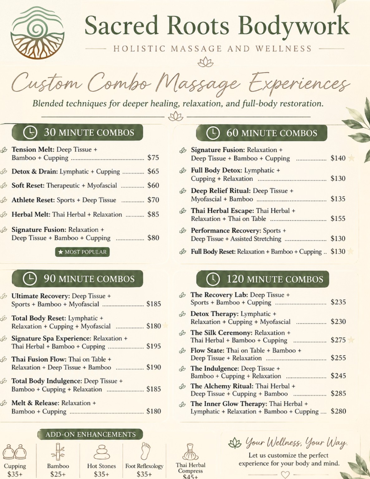 Sacred Roots massage combos